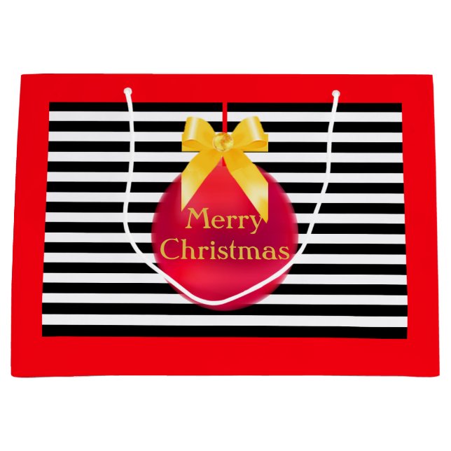 Weihnachtsball und Streifen Große Geschenktüte (Vorderseite)
