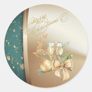 Weihnachtsball, Weinglas, Rentiere, Bow Runder Aufkleber
