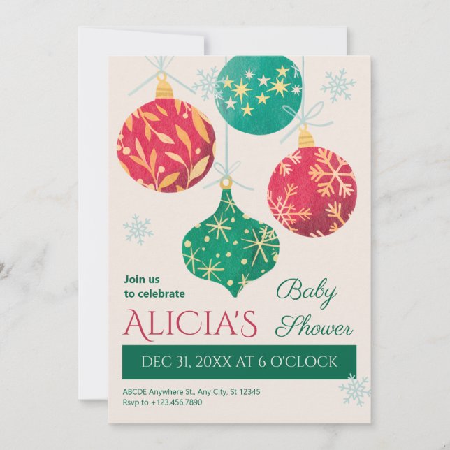 Weihnachtsbällchen Babydusche Einladung (Vorderseite)