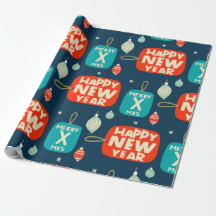 Weihnachtsbällchen und -schmuck Vintages Muster zu Geschenkpapier
