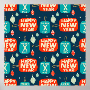 Weihnachtsbällchen und -schmuck Vintages Muster zu Poster