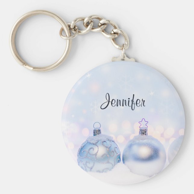 Weihnachtsbälle auf Schnee zum Feiern Schlüsselanhänger (Vorne)