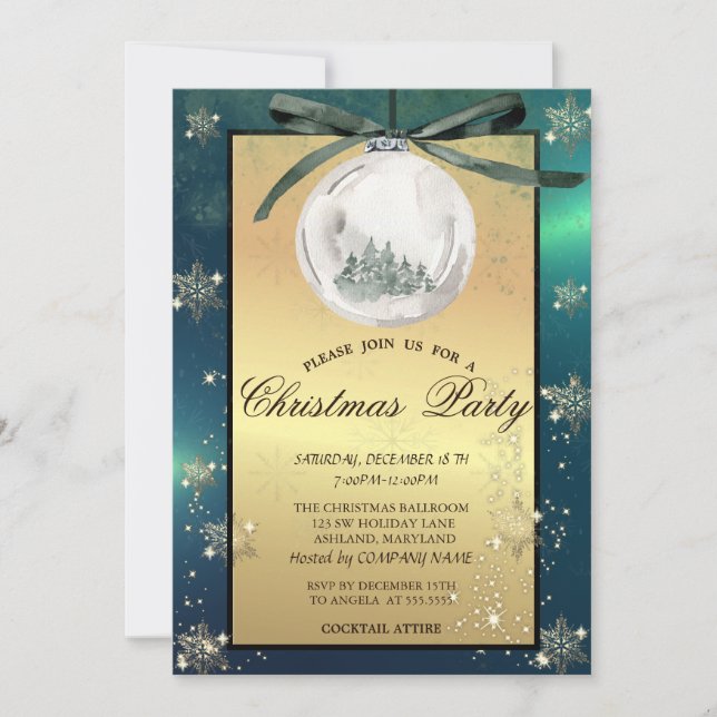 Weihnachtsbälle, Bäume Schneeflocken Unternehmen P Einladung (Vorderseite)