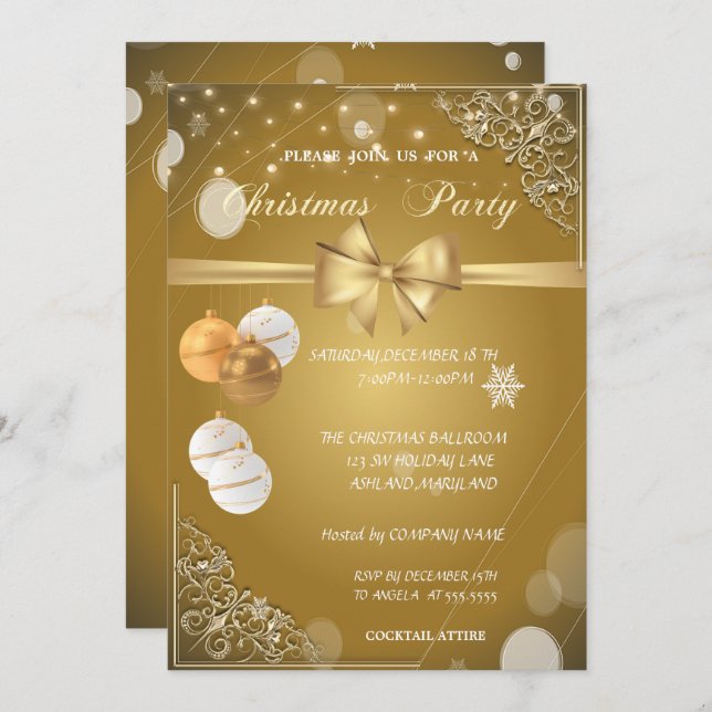 Weihnachtsbälle, Goldbucht, Firmenweihnachtsfest - Einladung (Vorne/Hinten)