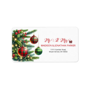 Weihnachtsbälle grün und rot Kariert Adressaufkleber