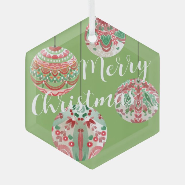Weihnachtsbälle in Rosa und Grün Ornament Aus Glas (Vorderseite)