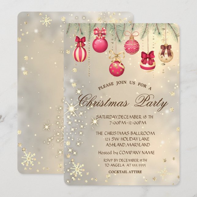 Weihnachtsbälle, Pine Tree Branches Gold Weihnacht Einladung (Vorne/Hinten)