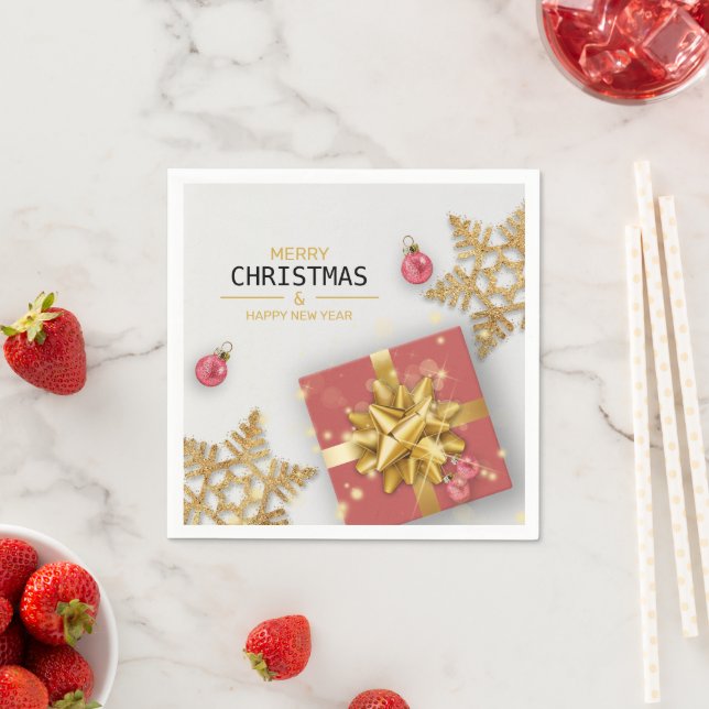 Weihnachtsbälle Rote Geschenkboxen Gold Schneefloc Serviette (Beispiel)
