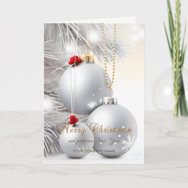 Weihnachtsbälle Silver Tree Branchen Unternehmen Feiertagskarte (Vorderseite)