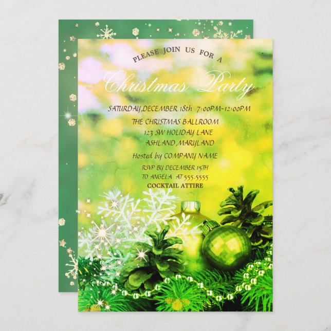 Weihnachtsbälle Snowflake Pine Cones Green Einladung (Vorne/Hinten)