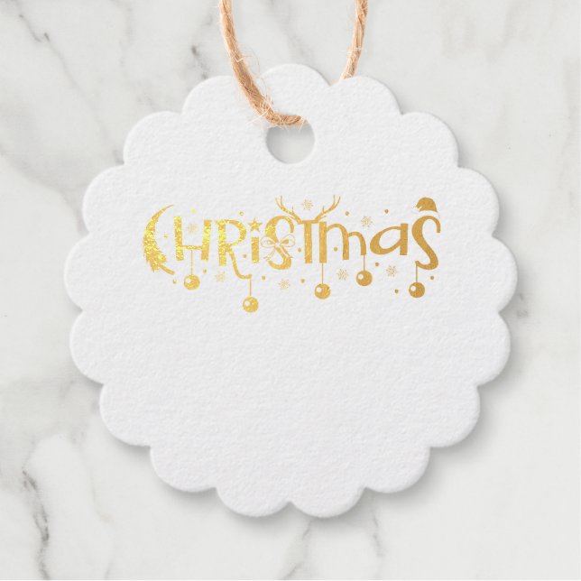 Weihnachtsbälle und Antlertext Geschenkanhänger (Vorderseite)