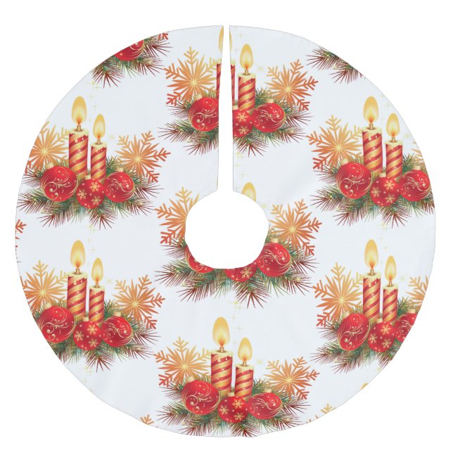 Weihnachtsbälle und Kerzen Polyester Weihnachtsbaumdecke (Vorderseite)