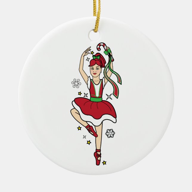 Weihnachtsballerina mit Zuckerstange Keramik Ornament (Vorne)