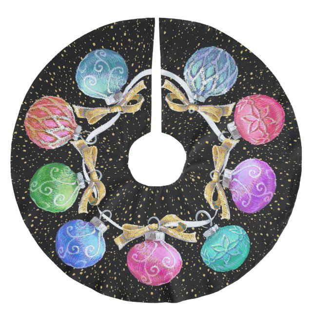 Weihnachtsballs & Confetti Polyester Weihnachtsbaumdecke (Vorderseite)