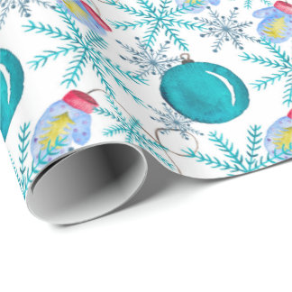 Weihnachtsballs Mitten und Schneeflocken Wasserfar Geschenkpapier