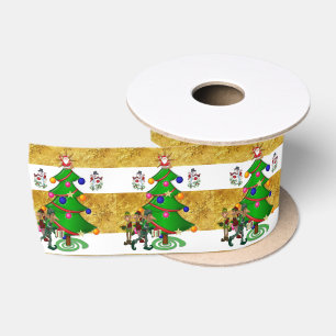 Weihnachtsband, Frohe Weihnachten Schneemann Elf Satinband