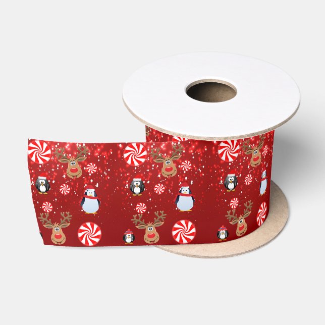 Weihnachtsband, Pinguin Satinband (Spule)
