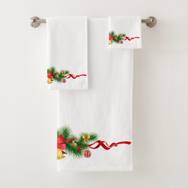 Weihnachtsband und Holly Badhandtuch Set (Insitu)