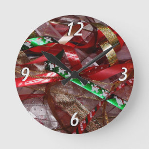 Weihnachtsbänder Rot Grün und Gold Feiertag Runde Wanduhr