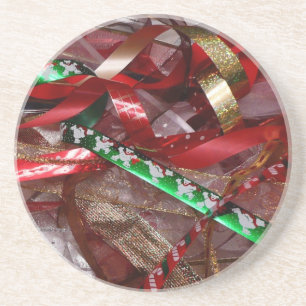 Weihnachtsbänder Rot Grün und Gold Feiertag Sandstein Untersetzer
