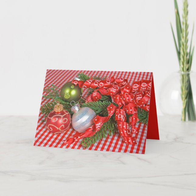 Weihnachtsbänder und -schmuck feiertagskarte (Vorderseite)