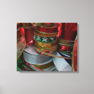 Weihnachtsbandrollen in Rot und Gold Leinwanddruck
