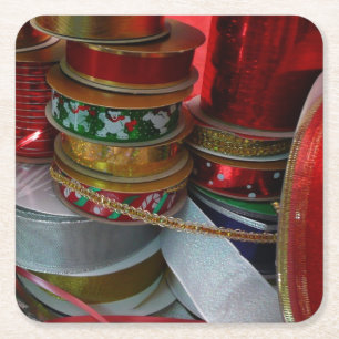 Weihnachtsbandrollen in Rot und Gold Rechteckiger Pappuntersetzer