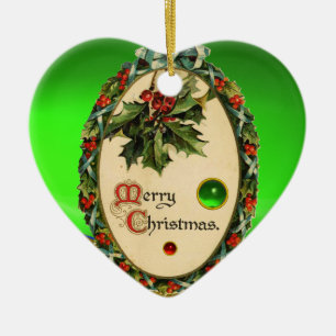 WEIHNACHTSBANJO MIT MISTELZWEIGEN UND STECHPALMENB KERAMIK ORNAMENT