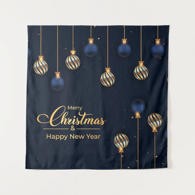 Weihnachtsbanner blauer goldene Dekoration Urlaub Wandteppich (Vorderseite)