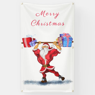 Weihnachtsbanner Bodybuilder Weihnachtsmann mit Ge Banner
