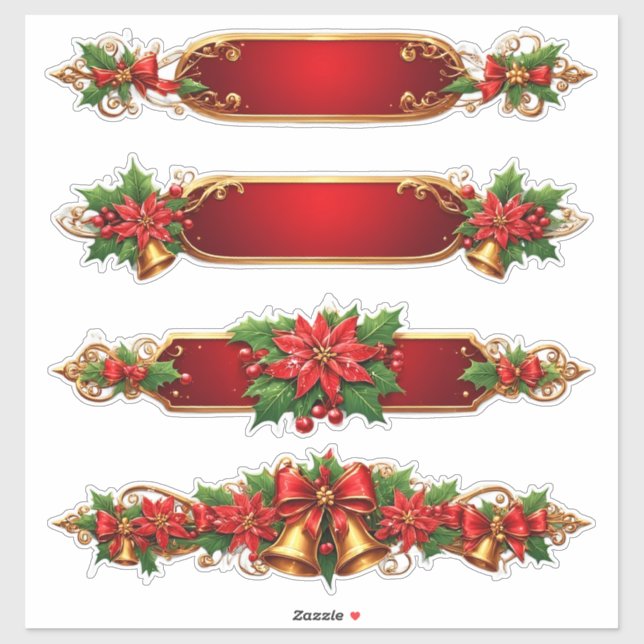 Weihnachtsbanner mit Poinsettias Aufkleber (Blatt)