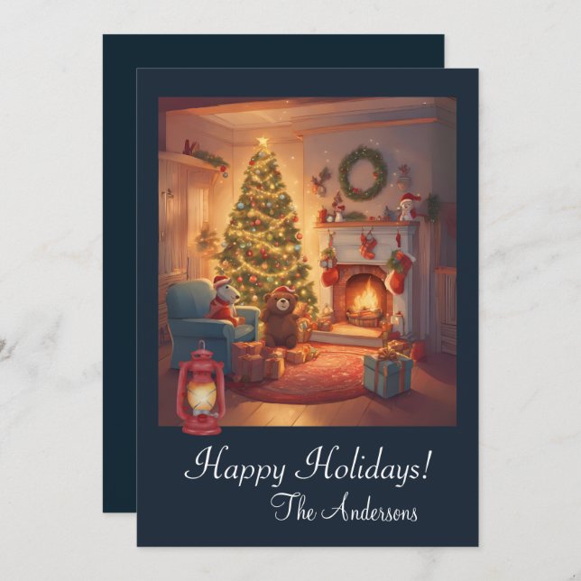 Weihnachtsbär 9, Happy Holidays, Weihnachtskarte Einladung (Vorne/Hinten)