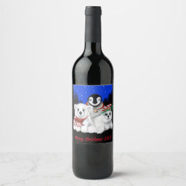 Weihnachtsbär am Nordpol, Pinguin, Siegel Weinetikett