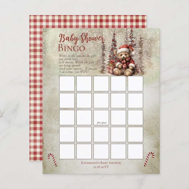 Weihnachtsbär Bearly Wait Boy Baby Dusche Bingo (Vorne/Hinten)