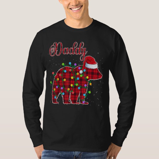 Weihnachtsbär Daddy Red Kariert Xmas Matching Fami T-Shirt (Vorderseite)