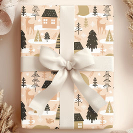 Weihnachtsbär Dorf Pink Black Gold Moderne Geschenkpapier
