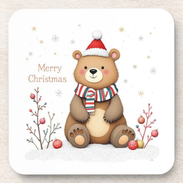 Weihnachtsbär Getränkeuntersetzer (Vorderseite)
