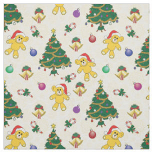 Weihnachtsbär, Glocken und Baum Stoff