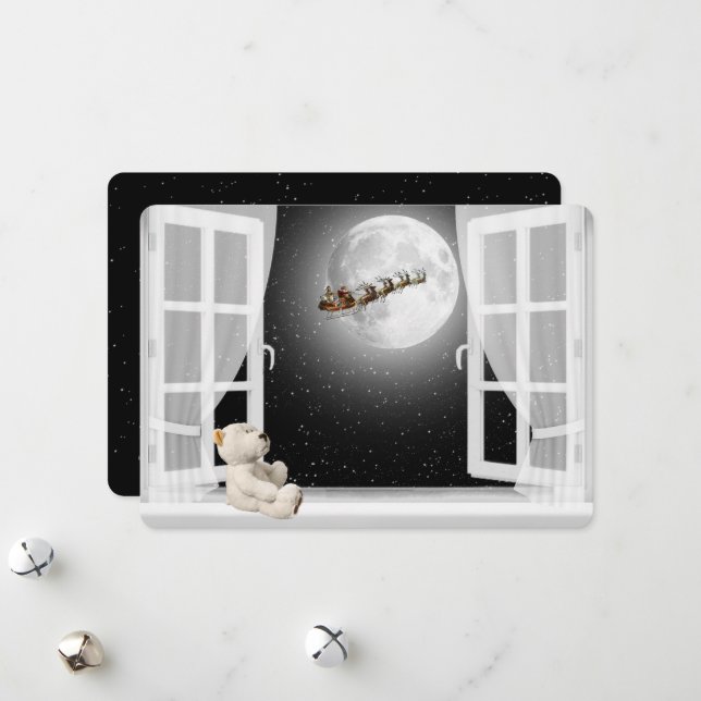 Weihnachtsbär im Fenster Feiertagskarte (Vorderseite/Rückseite Beispiel)