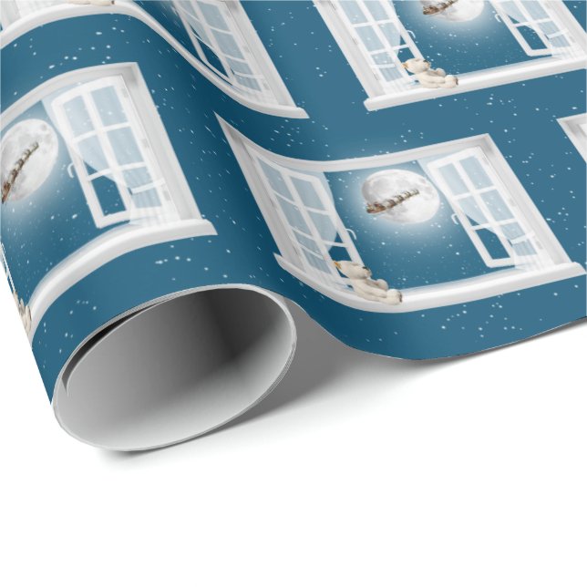 Weihnachtsbär im Fenster Geschenkpapier (Rolleneckpunkt)