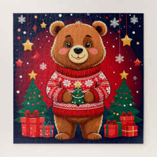 Weihnachtsbär im Pullover für gemütliche Familienf Puzzle