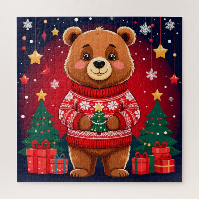 Weihnachtsbär im Pullover für gemütliche Familienf Puzzle (Vertikal)