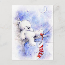 Weihnachtsbär in einem Baum Feiertagspostkarte