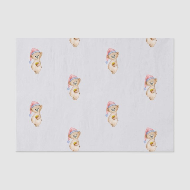 Weihnachtsbär in einer Weihnachtsmannmütze in Aqua Seidenpapier (Vorderseite)