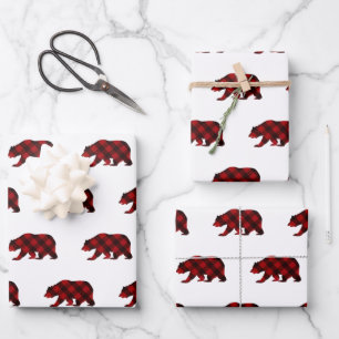 Weihnachtsbär karierter Winter Geschenkpapier Set