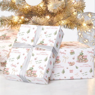 Weihnachtsbär Mädchen Rosa Name Text Weihnachten Geschenkpapier