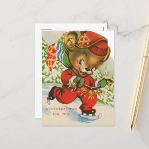 Weihnachtsbär mit festlichem Retro-Retro Feiertagspostkarte