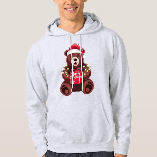 Weihnachtsbär mit Geschenk und Licht Hoodie (Vorderseite)