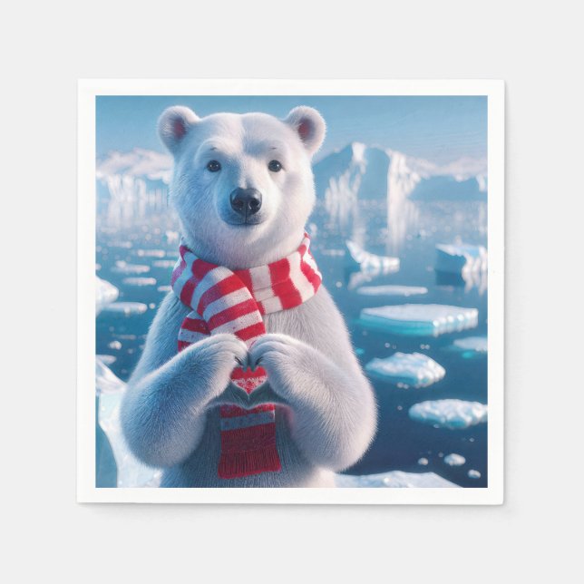 Weihnachtsbär mit Paws als Herz Serviette (Vorderseite)