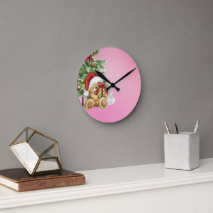 Weihnachtsbär mit prächtiger und baumischer Dekora Runde Wanduhr